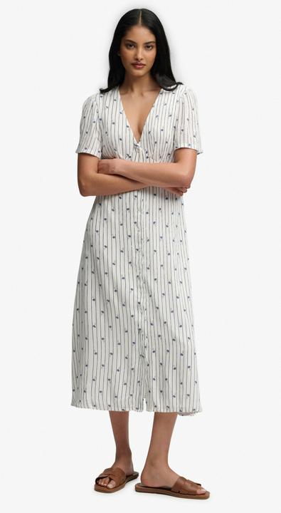 Image du produit Superdry Robe Midi à Manches Courtes et Boutons Imprimée (L)