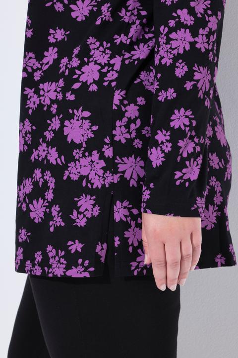 Immagine prodotto Ulla Popken Maglia dal taglio lungo e svasato con fiori, scollo a V e maniche lunghe (46, 48)