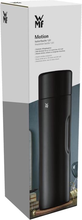 Produktbild WMF Thermosflasche 1,0l Motion Tee Kaffee Thermosflasche Edelstahl schwarz (1 l)