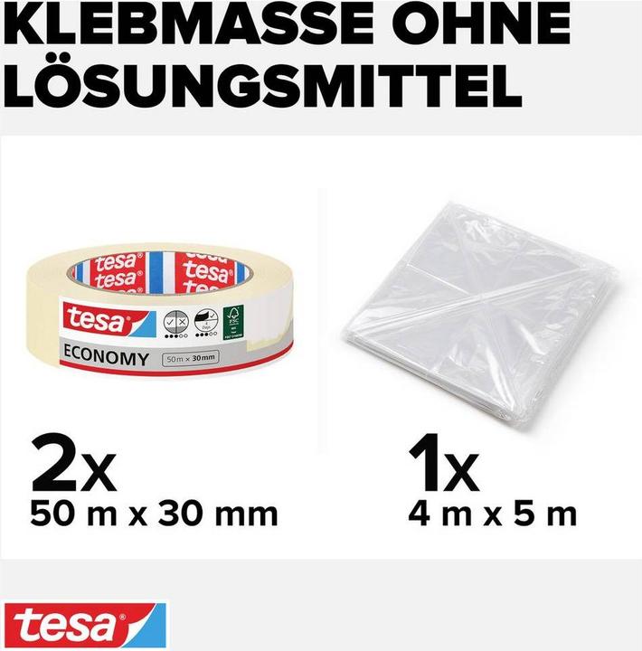 Image du produit tesa 2x ruban de peintre ECONOMY, film de protection inclus (30 mm)