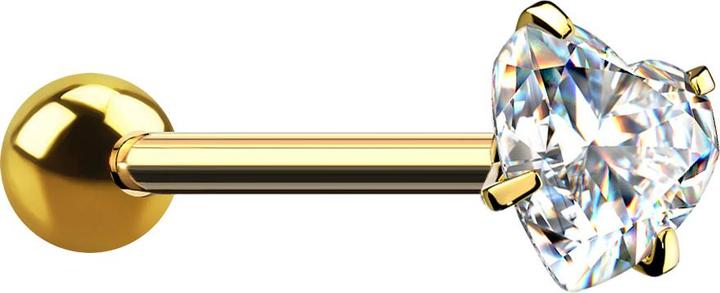 Produktbild Star Piercing Barbell vergoldet mit Kugel und Kristallherz silber gefasst (ohne Messing, Chirurgenstahl 316L)