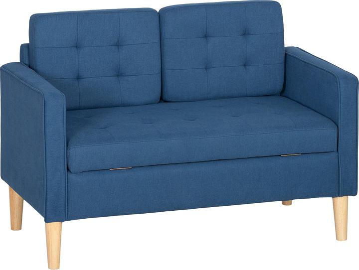 Produktbild Homcom 2-Sitzer-Sofa Samt, Eukalyptusholz Blau (2-Sitzer)