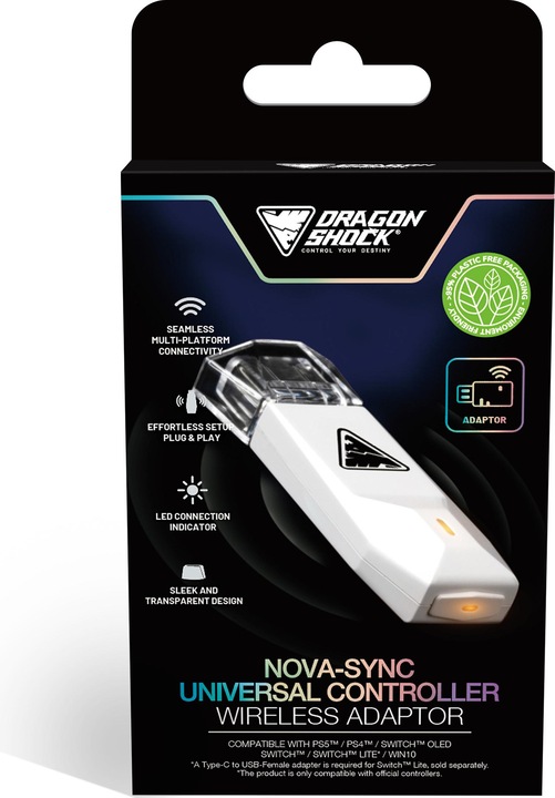 Immagine prodotto DragonShock - NOVA SYNC - Convertitore universale di manette bianco per Nintendo Switch, Switch OLED, PS4, PS5 (PS5, PC, Xbox Serie S, Switch Lite, Xbox Series X)