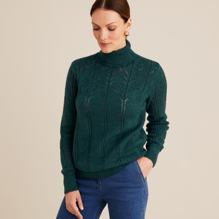 Actual product image Anne Weyburn Fine knit turtleneck jumper with ajour pattern (46)