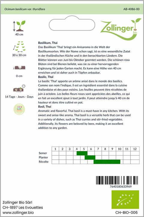 Image du produit Zollinger Bio Basilikum, Thai (Germes)