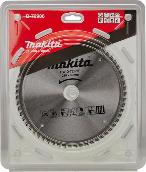 Actual product image Makita D-72986 TCT saw 210X2.4X30mm 5° T60 for cutting aluminum