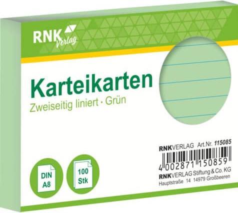 Image du produit Rnk Fiches vertes, version : lignées, DIN A8 (170 g/m², 100 x)