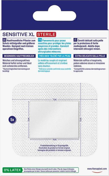 Actual product image Hansaplast Sensitive XL Sterile 6 x 7cm (5x)