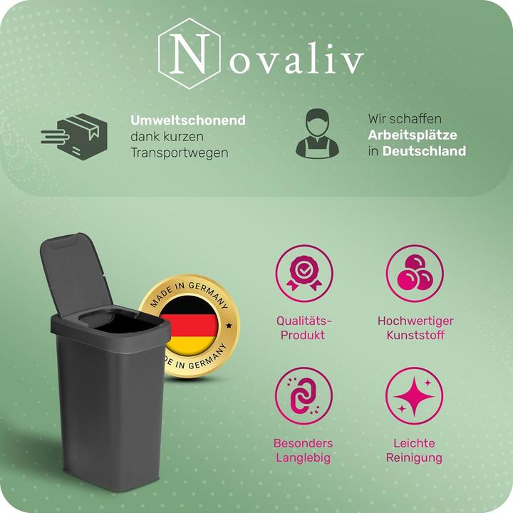 Produktbild Novaliv Abfalleimer-Set 10L + 25L, Mülleimer mit 2in1 Deckel, Klappdeckel & Schwingdeckel, Anti-Geru (10 l)
