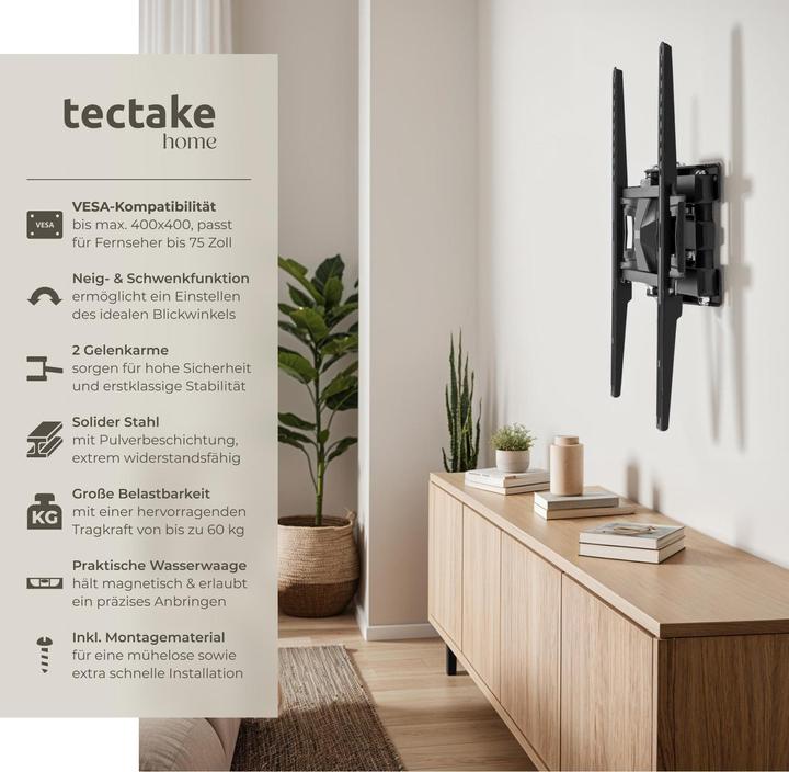 Immagine prodotto tectake Supporto a parete per TV (Muro, 55", 60 kg)