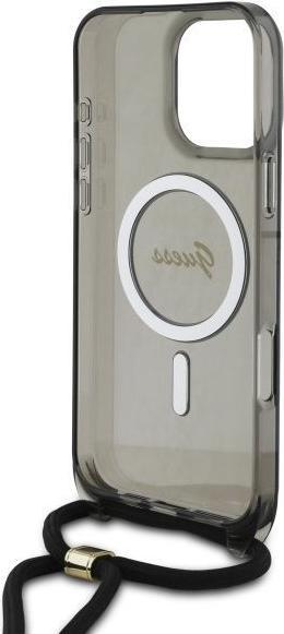 Actual product image Guess GUHMP16LHCTSGNSK iPhone 16 Pro 6.3" czarny/black hardcase Crossbody Cord Script MagSafe