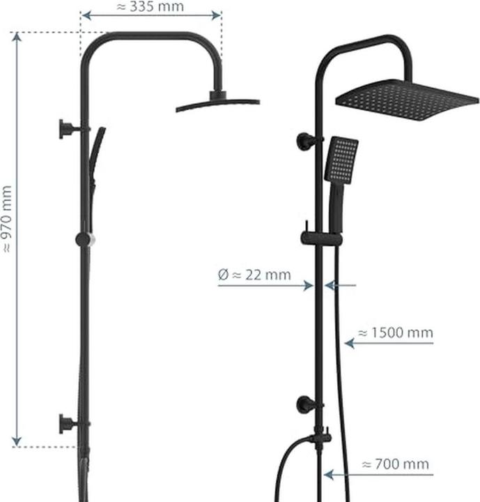 Image du produit Schütte Douche à effet pluie salle de bain MALLORCA Ensemble de douche suspendu noir mat système de douche