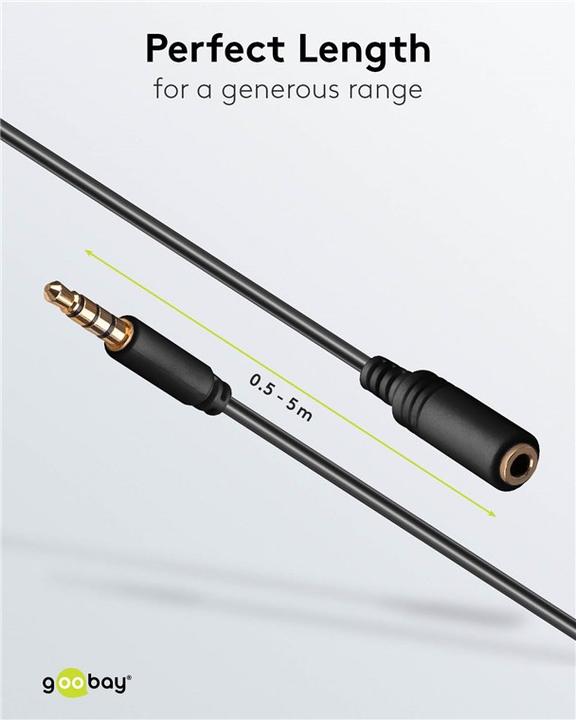 Immagine prodotto Goobay Cavo di prolunga per cuffie e audio AUX, 4 pin 3,5 mm slim, CU (5 m, Estensione, Connettore da 3,5 mm (AUX))