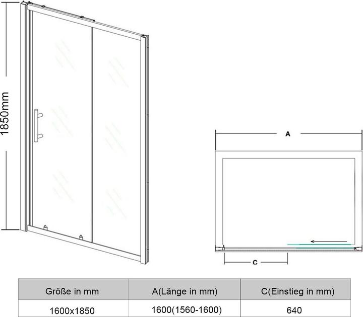 Actual product image SONNI Duschabtrennung Nischentr Duschtren 160 x 185cm Duschtr Glas ESG 5mm (160 cm, 170 cm, 185 cm)