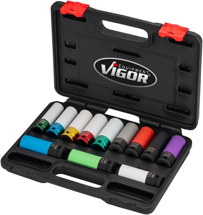 Produktbild Vigor Schlagschrauber Steckschlüssel Satz ∙ V6312/12 ∙ 12-teilig ∙ Anzahl Werkzeuge: 12 (15 mm, 17 mm, 19 mm, 21 mm, 22 mm)