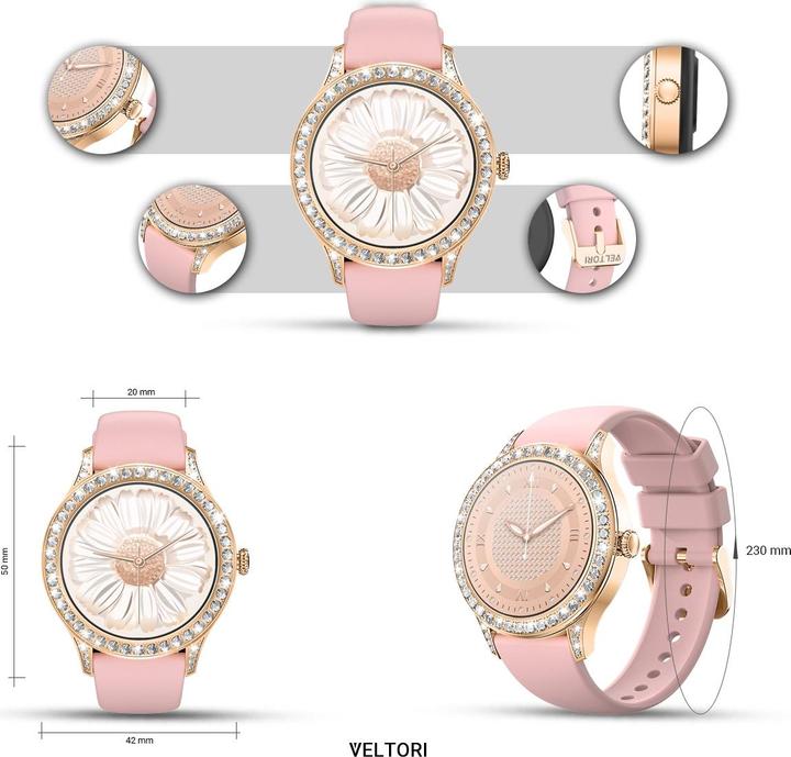 Actual product image Giewont Veltori VT360-1 Damen-Smartwatch, rosa Silikonarmband