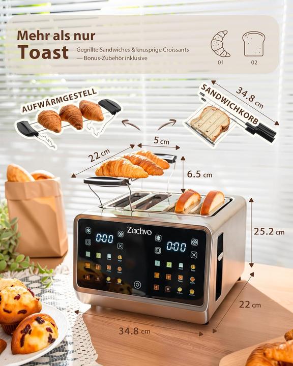Produktbild Zachvo Edelstahl-Toaster mit Touchscreen & LED Countdown