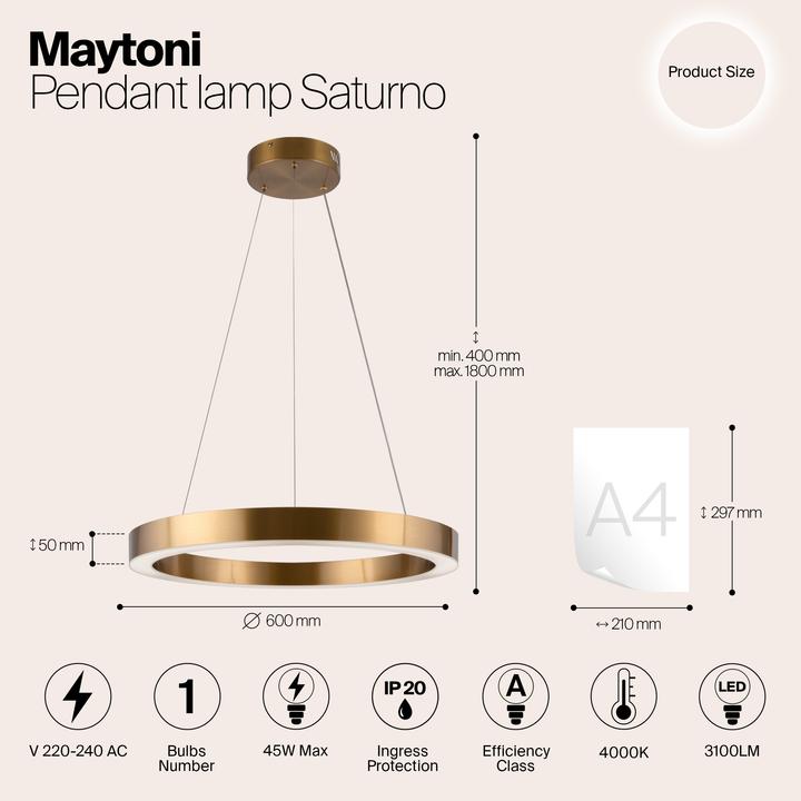 Produktbild Maytoni Saturno LED Pendelleuchte, Hängeleuchte 45W Messing Neutralweiss (3100 lm)