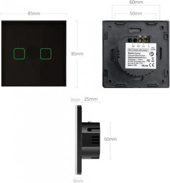 Actual product image Maclean Interrupteur double mural tactile MCE703 (Noir)