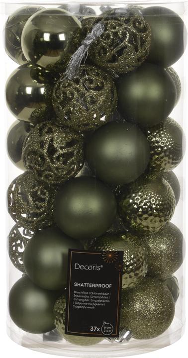 Decoris Shatterproof Christmas tree decoration set, 6 cm, rosemary, 37 pcs (37-part)