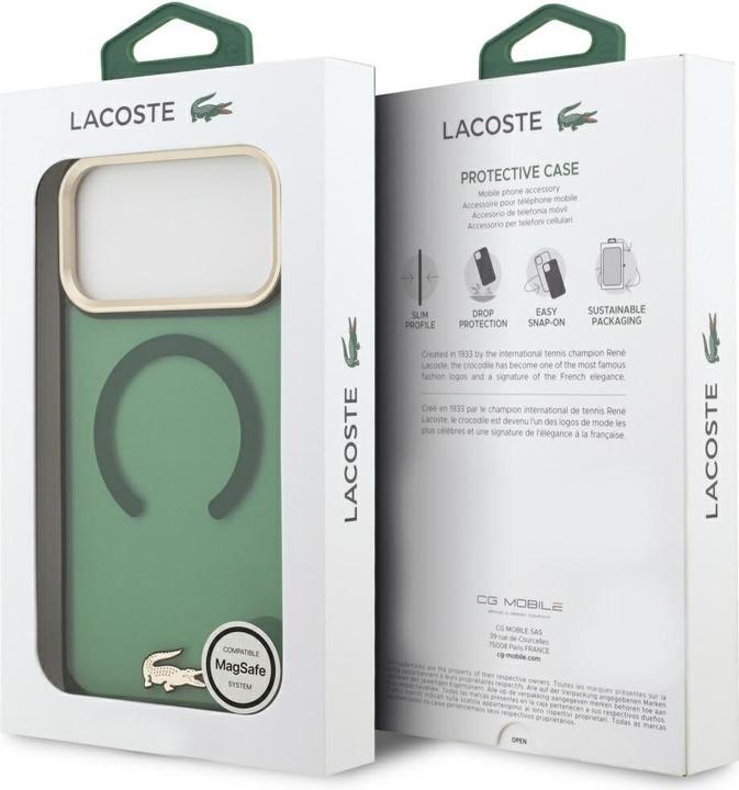Produktbild Lacoste Shockproof Transparent Frosted Gold Logo MagSafe case for iPhone 17 Pro Max sinople (Apple iPhone 17 Pro Max)