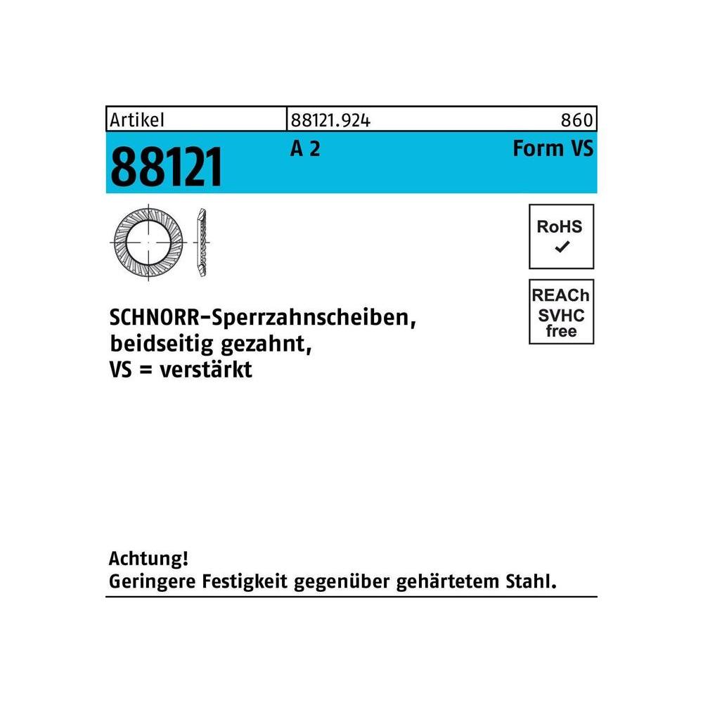 Schnorr, Dadi + Rondelle, Rondella di sicurezza R 88121 dentellata su entrambi i lati VS 16 x24 x2 A 2