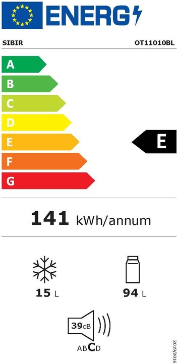 Label énergétique Sibir OT11010BL (109 l)