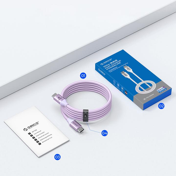 Actual product image Orico Cable Violet 100 W (1 m, USB 2.0, 100 W)