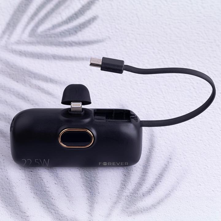 Actual product image Forever mini power bank MTB-100 22.5W 5000 mAh Lightning black (5000 mAh, 22.50 W, 18.50 Wh)