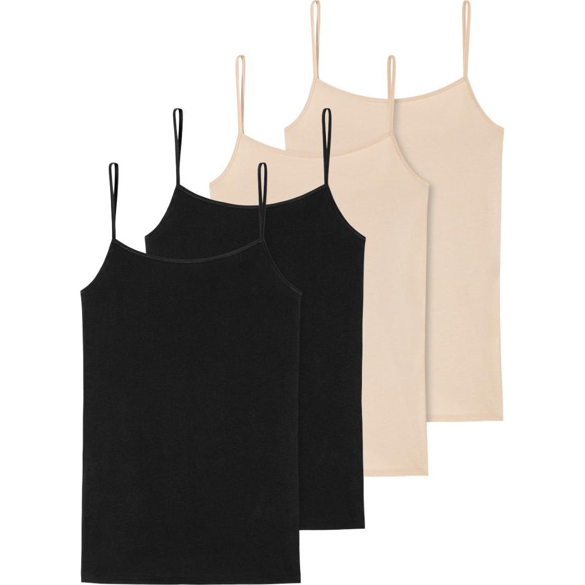 Schiesser, Damen, Shirt, 4er Pack 95/5 Organic Spaghetti-Top, Schwarz, Beige, (42)
