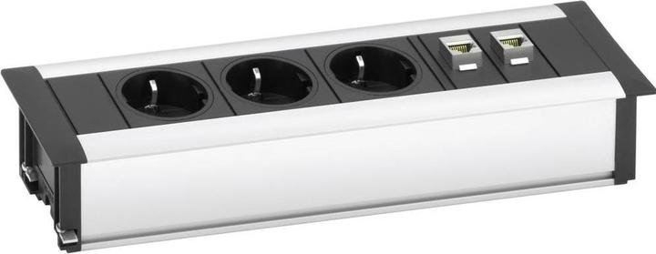 Evoline 159610001000 Presa di corrente multipla senza interruttore a 3 canali in alluminio, contatto di (3x, CEE 7/3, 3 m)