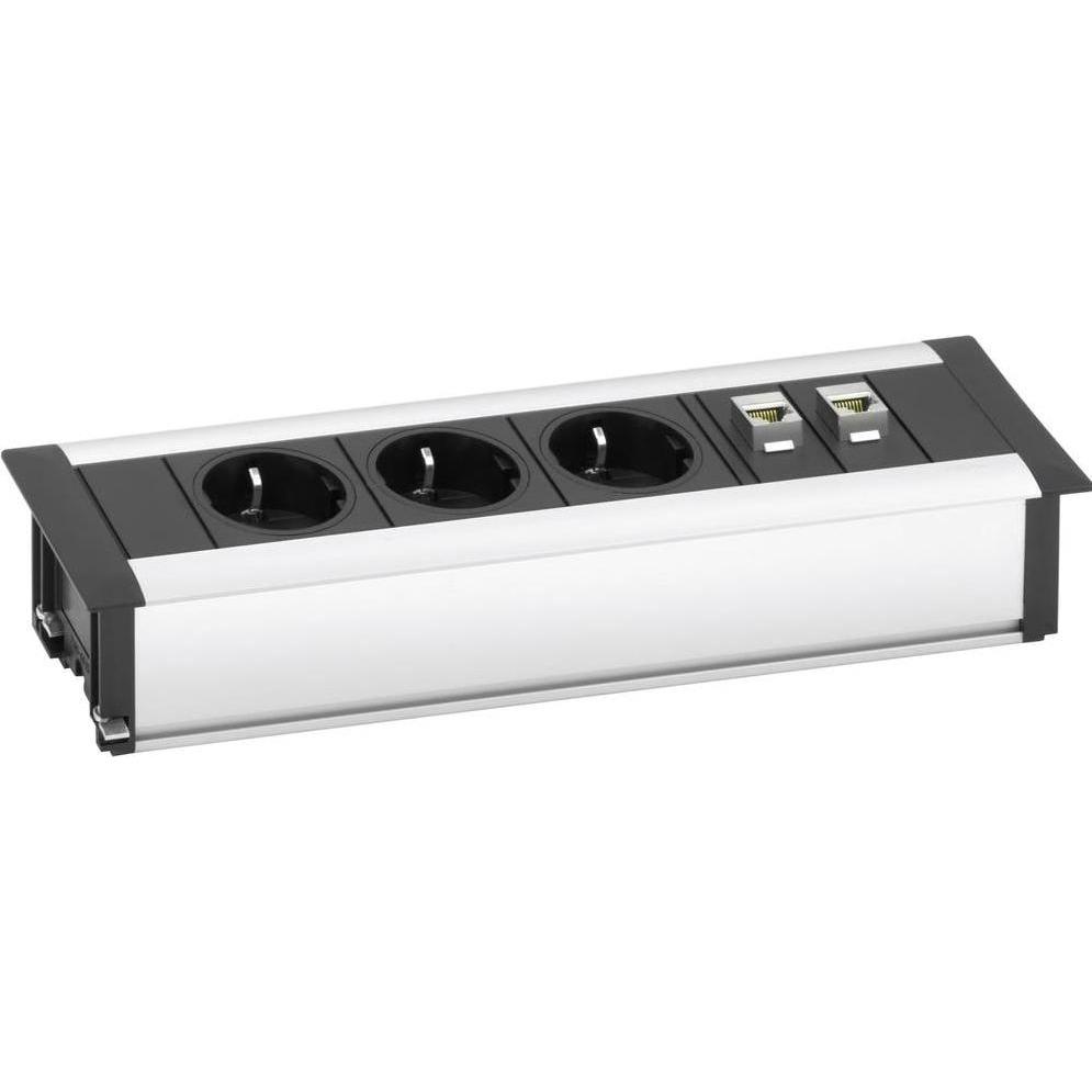 Evoline, Steckdosenleiste, 159610001000 Steckdosenleiste ohne Schalter 3fach Aluminium, Schwarz Schutzkontakt 1St. (3 x,...