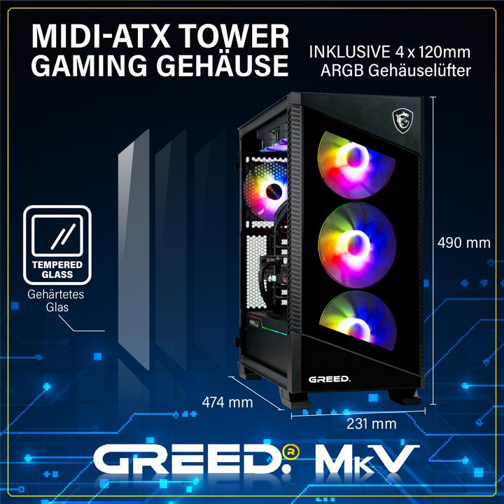Produktbild Greed MK5 INTEL - Gaming PC - RTX 5070 & DDR5 (1000 GB, 32 GB, Intel Core i7-12700F, GeForce RTX 5070)