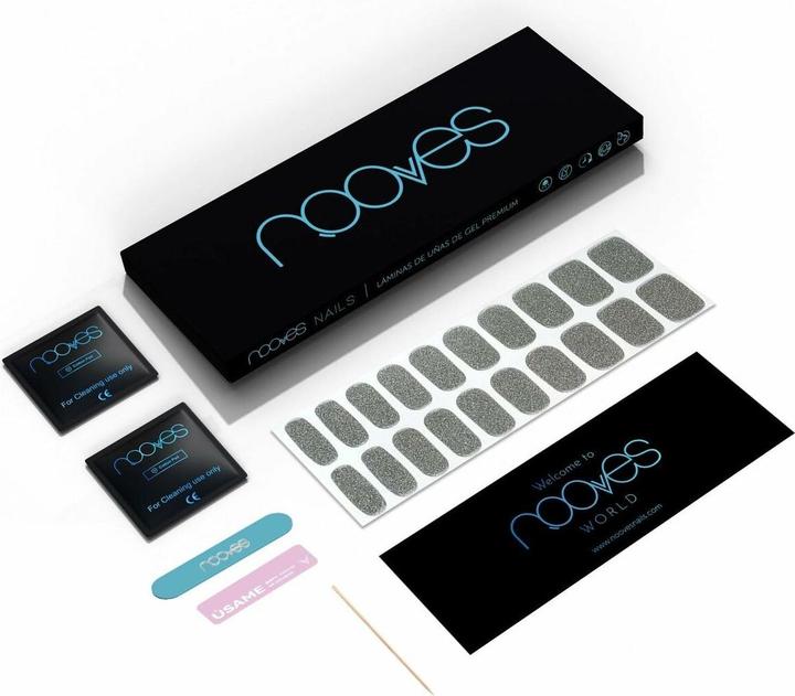 Actual product image Nooves NAILS Premium Precured Gel Nail Foils Dazzling Diva Metallic Semi-Cured Gel Nail Strips Semi- (Artificial nails, Glitter - Metallic, Glitter Grey)