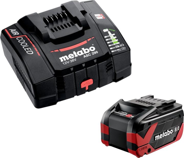 1x Metabo LiHDX accupack 18 V 8,0 Ah CAS Li-Ion accu, 1x Metabo ASC 290 snellader