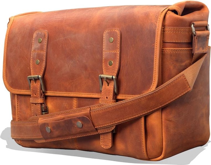 Produktbild Only-Bags.Store Leder Vintage 16" Laptop Tasche, Kameratasche, Aktentasche, Schulranzen, Portfolio Notebook Tablet