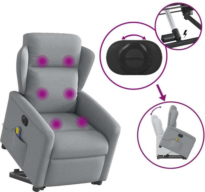 Immagine prodotto vidaXL Poltrona massaggiante elettrica con ausilio per la posizione eretta Tessuto grigio chiaro