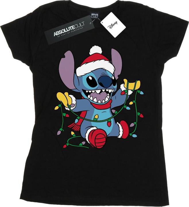 Actual product image Disney Womens/Ladies Lilo And Stitch Christmas Lights Cotton T-Shirt (XXL)