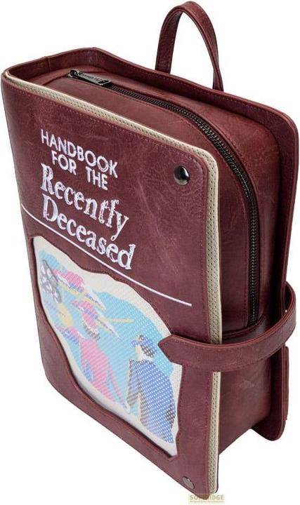 Actual product image Loungefly Beetlejuice by Backpack Mini Handbook for the recently Deceased Pin Trader