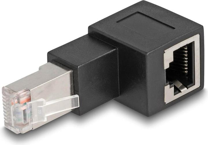 Produktbild Delock RJ45 Stecker zu RJ45 Buchse Adapter Cat.6A 90° nach oben gewinkelt (RJ45, RJ45 (1x))