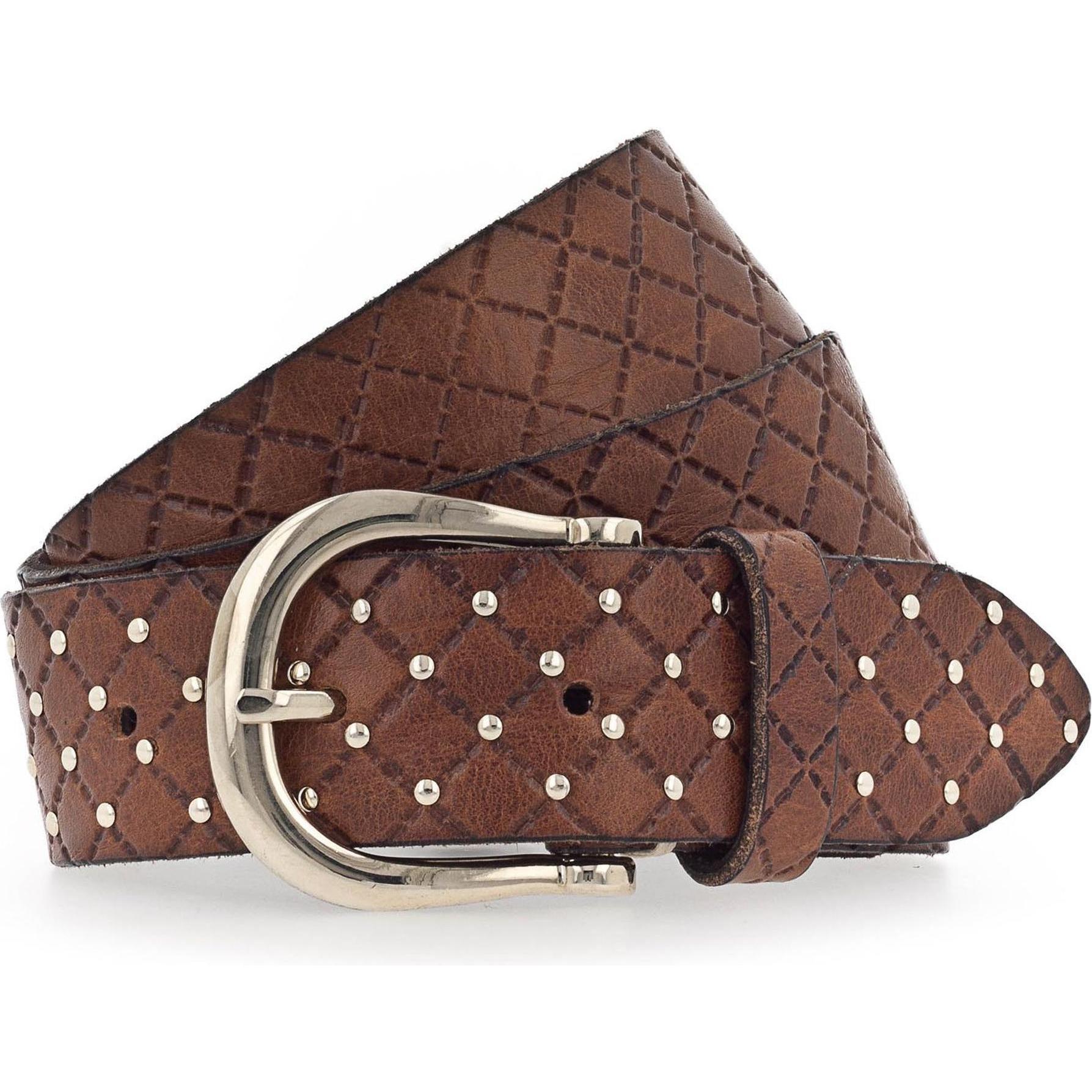 B.Belt, Damen, Gürtel, Lina Gold Nietengürtel Leder, Braun, (75)
