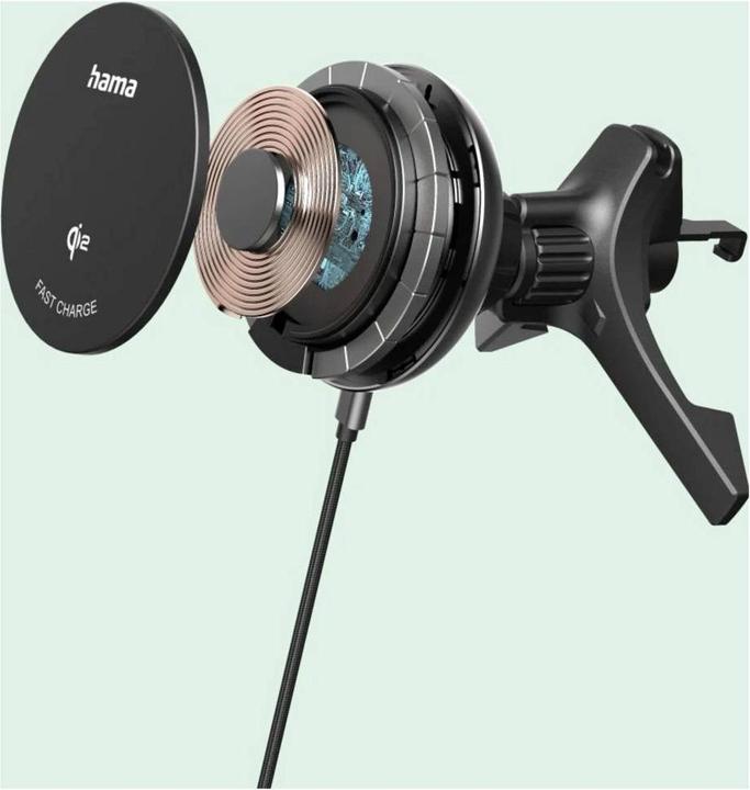 Immagine prodotto Hama Kabelloses Qi2-Ladegerät, induktives Schnellladen im Auto, 15 W, Schwarz
