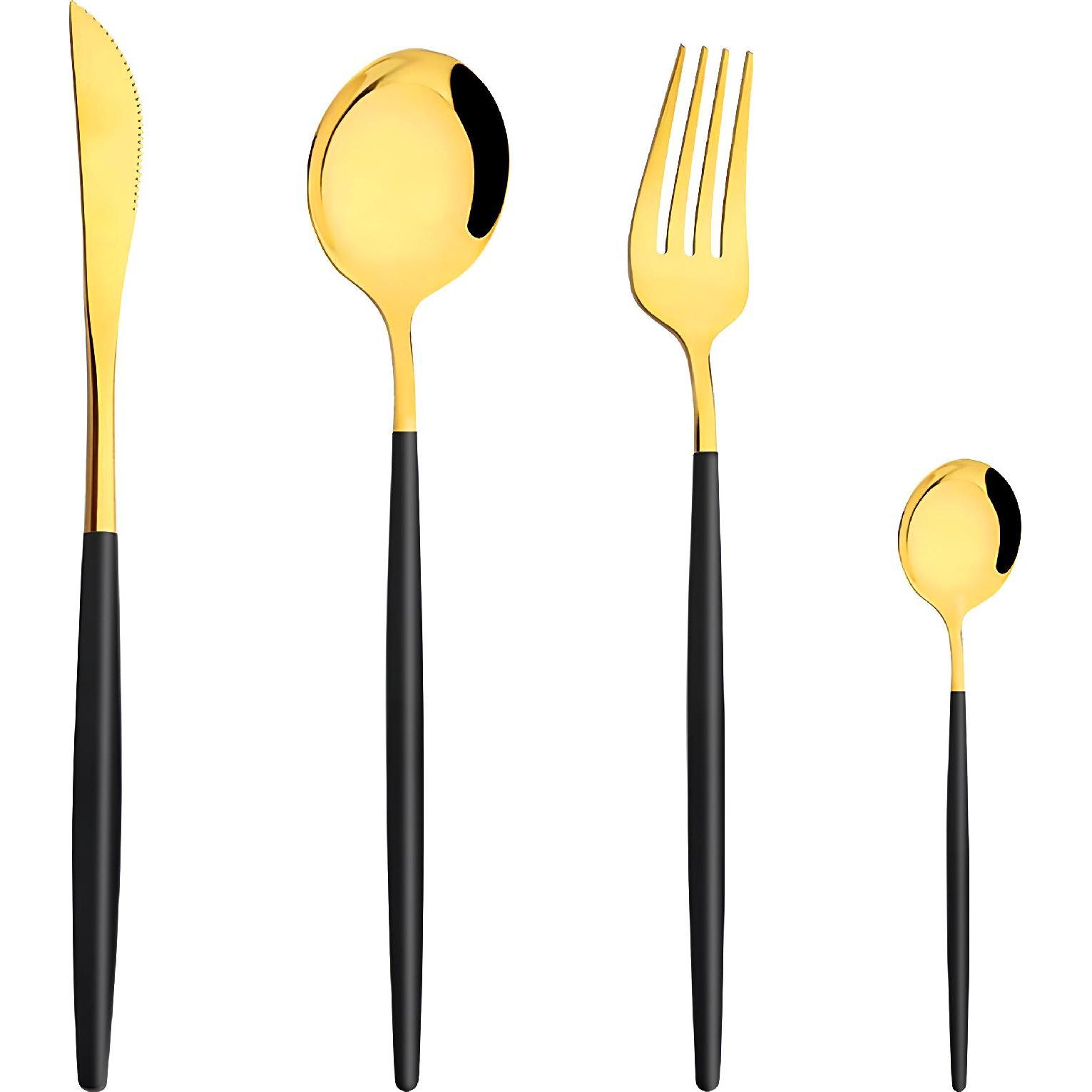 Cheffinger CF-22128-GD 24 teiliges Besteckset, Besteck, Schwarz