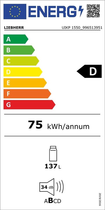 Energy Label Liebherr Integrated under-counter fridge (137 l)