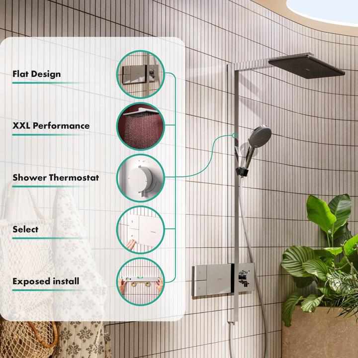 Produktbild hansgrohe Regendusche mit Thermostat, Handbrause und Gleitstangensystem