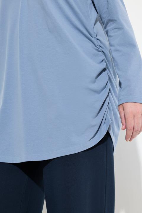 Image du produit Ulla Popken T-shirt long en coton bio, avec drapé, col rond et manches longues (46, 48)