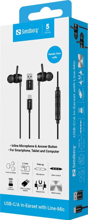 Actual product image Sandberg USB-C/A In-Earset with Line-Mic (Cable)