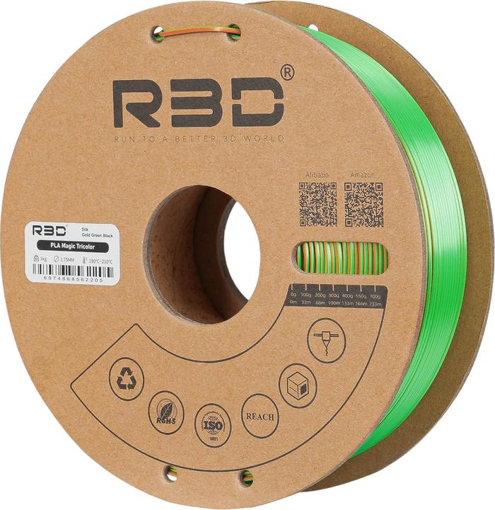 Produktbild R3D eSilk Mystic-PLA Gold-Grün-Schwarz Filament 1.75mm 1Kg (PLA, 1.75 mm, 1000 g)