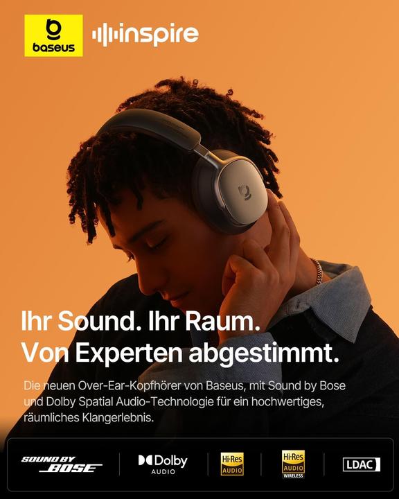 Produktbild Baseus Inspire XH1 Over-Ear Kopfhörer (Aktive Geräuschunterdrückung, 100 h, Kabelgebunden, Kabellos)