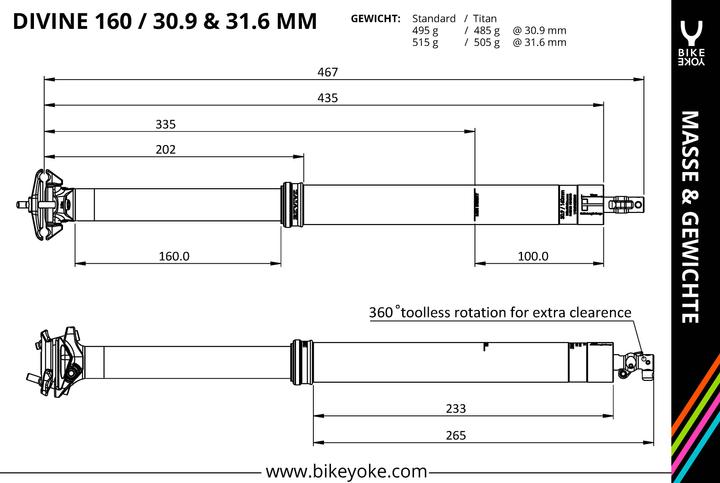 Produktbild BikeYoke Divine Dropper Post, ø 30.9 mm/160 mm, ohne Hebel. (30.90 mm)